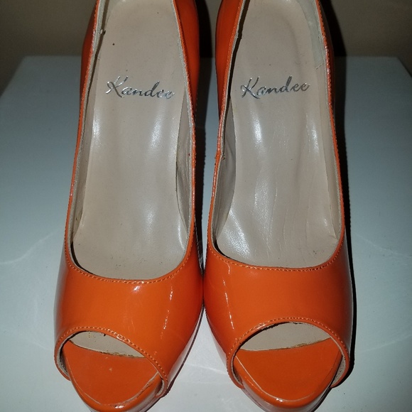 orange peep toe heels